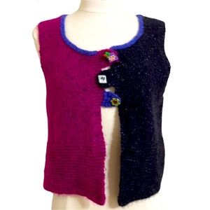 Womens 90s Wool Blend Artsy Sweater Vest Pink Black Purplish Blue Size Small